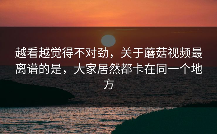 越看越觉得不对劲，关于蘑菇视频最离谱的是，大家居然都卡在同一个地方