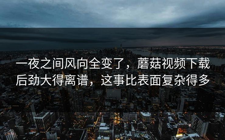 一夜之间风向全变了，蘑菇视频下载后劲大得离谱，这事比表面复杂得多