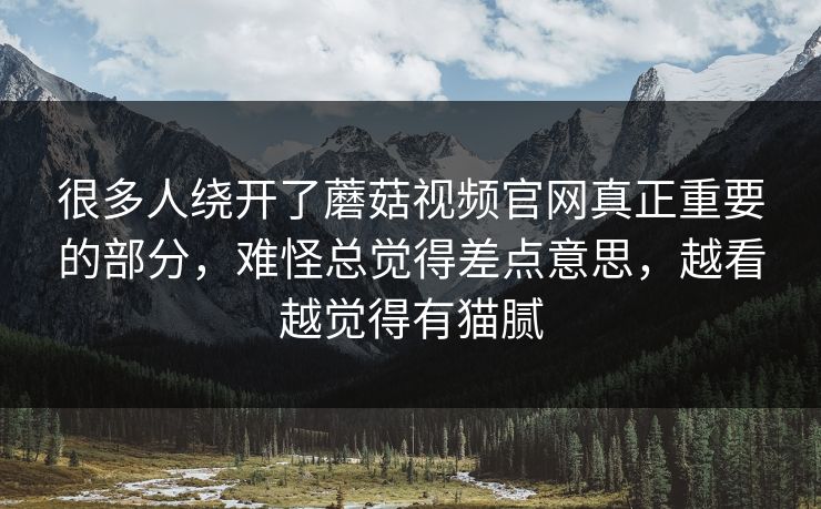很多人绕开了蘑菇视频官网真正重要的部分，难怪总觉得差点意思，越看越觉得有猫腻