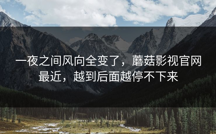 一夜之间风向全变了，蘑菇影视官网最近，越到后面越停不下来