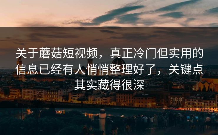 关于蘑菇短视频，真正冷门但实用的信息已经有人悄悄整理好了，关键点其实藏得很深